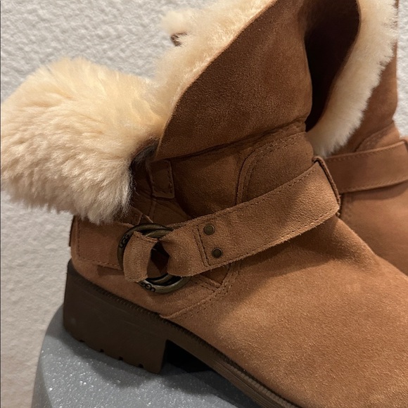 UGG Tan Suede Ankle Boots with Fur Lining - Picture 3 of 8
